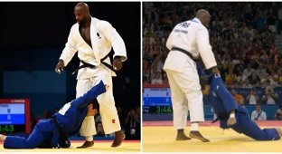 At the Olympics against giant judoka Riner was put forward by a Korean who was 62 kg lighter (4 photos + 1 video)