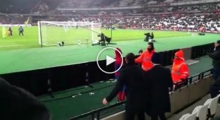 В Англии во время футбольного матча на поле выбежал болельщик в костюме Человека-паука