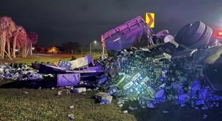 A truck carrying 20 thousand liters of beer overturned in Florida (4 photos)