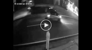 Drunk pedestrian decides to cross the road in the wrong place