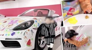 Social networks are indignant: the mother allowed her two-year-old daughter to paint the family Porsche (4 photos)