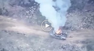 An enemy T-80BVM tank is blown to pieces by an explosion