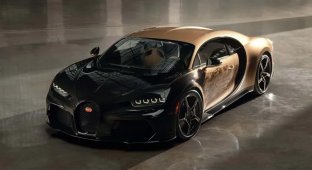 The body of the Bugatti Chiron hypercar was decorated with sketches of cars from different years for 2 years (13 photos + 1 video)