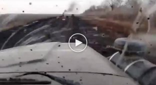 The occupier filmed two trucks burning after a drone attack