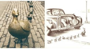 A cute family sculpture composition "Make way for the ducklings!" glorifying fairy tales and family (9 photos)