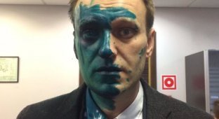Оппозиционера Алексея Навального вновь облили зеленкой (2 фото)