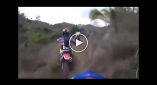 Bikers run away from the angry bull