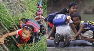 Children overcoming the difficult journey to school (9 photos)
