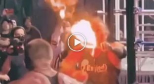In the US, the wrestler set himself on fire, trying to scare the opponent