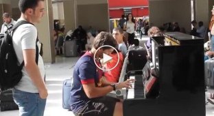 Красивая импровизация на пианино на парижском вокзале