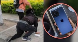 In China, a father knelt in front of his daughter because he couldn’t buy her an iPhone (3 photos + 1 video)