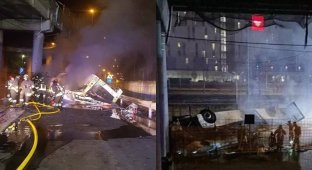 In Italy, a passenger bus fell from an overpass - more than 20 people were killed (5 photos + 1 video)