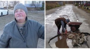 80-летняя жительница Нижегородской области сама починила дорогу (1 фото)