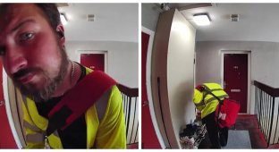 Дверная камера наблюдения засняла почтальона, который нюхал детскую обувь (5 фото + 1 видео)