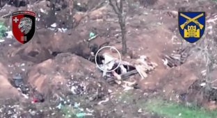 A Ukrainian ground drone with a TM-62 anti-tank mine destroyed a Russian dugout