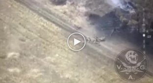 Arrival of a Ukrainian kamikaze drone on a group of Russian military in the Zaporozhye direction