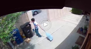 Unsuccessful throwing of a bag of garbage into a bin