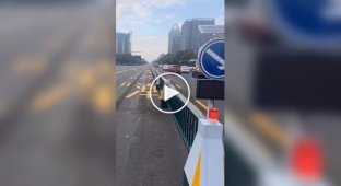Некоторые дороги в Китае оборудованы автоматической разделительной полосой