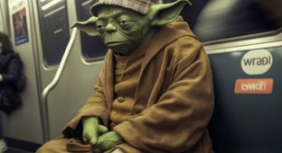 "Tired and sad": famous heroes of different cinema universes in the form of subway passengers (20 photos)