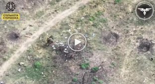 The occupier has smoke below his back after an attack by a Ukrainian kamikaze drone