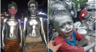 В Индонезии орудуют "серебряные" попрошайки (23 фото)
