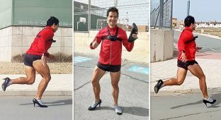 The man set a record in running in heels (3 photos + 1 video)