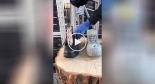 An epic battle of shoes with fire, nails and hammers was filmed on video