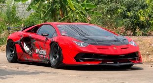 A realistic copy of the Lamborghini Aventador SVJ supercar was built from parts from old cars (5 photos + 1 video)