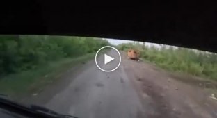 Russian "Scooby-Doo van" or UAZ-452 ran over a mine