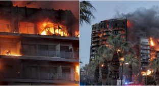 A 14-story building is on fire in Valencia (2 photos + 5 videos)