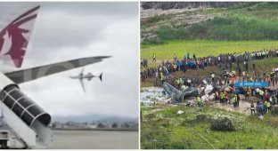 The crash of a passenger plane in Nepal was caught on video (3 photos + 3 videos)