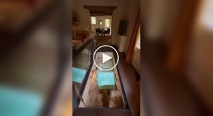 A swimming pool in the basement of a house