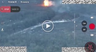 Destruction of a Russian T-90M tank by a direct hit from a kamikaze drone