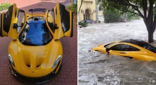 Грустное зрелище: гиперкар McLaren P1 смыло потоком воды во время урагана во Флориде (5 фото + 1 видео)