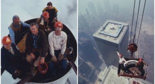 Редкие фото: установка антенны на башне Всемирного торгового центра (7 фото)