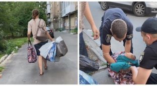 В Киеве многодетная горе-мать несла новорожденного в сумке по жаре и пела колыбельную (4 фото)