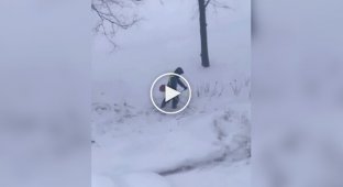 Winter grass mowing in Russia
