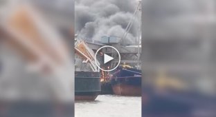 In Rostov, Russia, a grain terminal in the port is on fire