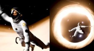 A frightening simulation: what will happen to a person if he falls into a black hole (3 photos + 1 video)