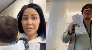 An American woman with her 16-month-old son was kicked off a flight due to improper treatment of a flight attendant (2 photos + 2 videos)
