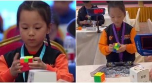 6-year-old girl breaks the record for solving a Rubik's cube (4 photos + 1 video)