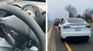 The steering wheel of the new Tesla fell off while driving on the highway a week after purchase (4 photos)