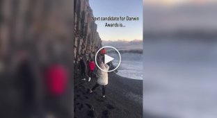 Штормовая волна смыла туристов с пляжа в Исландии