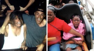 Страх и трэш: 16 смешных фотографий людей, сделанных во время поездки на американских горках (17 фото)