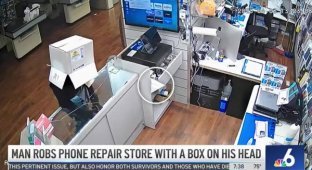 A man with a box on his head robbed a store