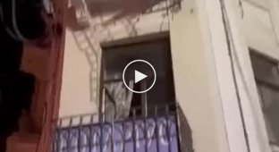 Balcony with a man collapsed in Lviv