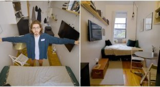An American lives in a tiny apartment the size of a parking space (4 photos + 1 video)