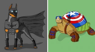 Забавные иллюстрации с животными в роли известных супергероев (9 фото)