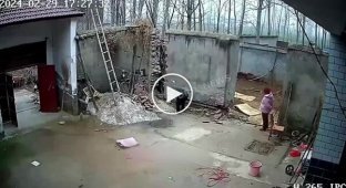 A collapsed wall nearly crushes a man