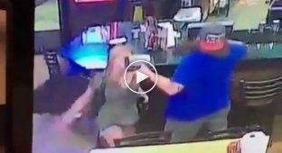 The woman decided to knock the chips out of the man's hands, but soon regretted it